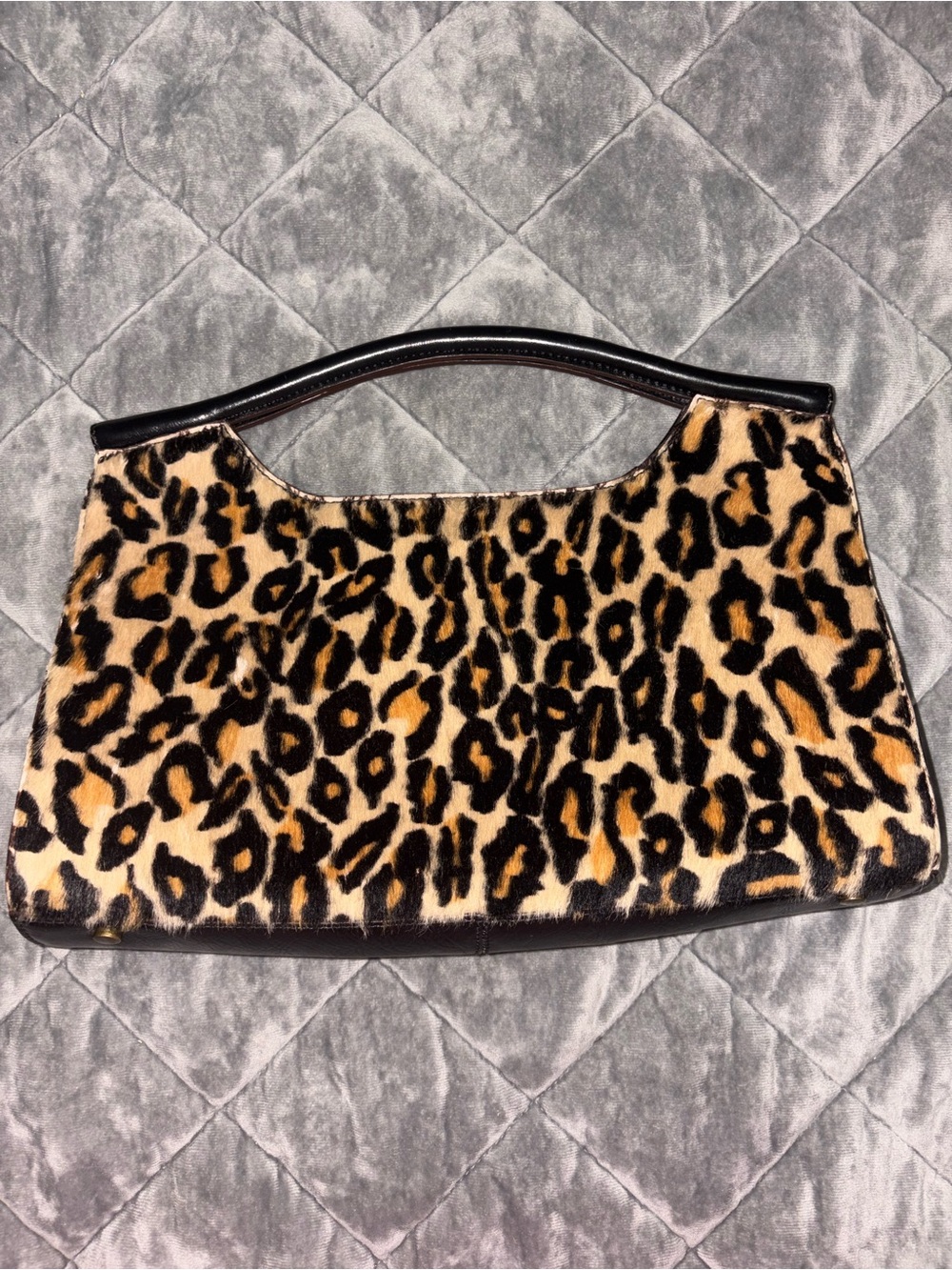 Vintage Leopard Print Fur Top-Handle Bag - Brown/Black